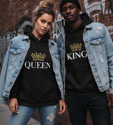 King and Queen Hoodies Set for His and Hers Sweatshirts Matching Couple Hoodies